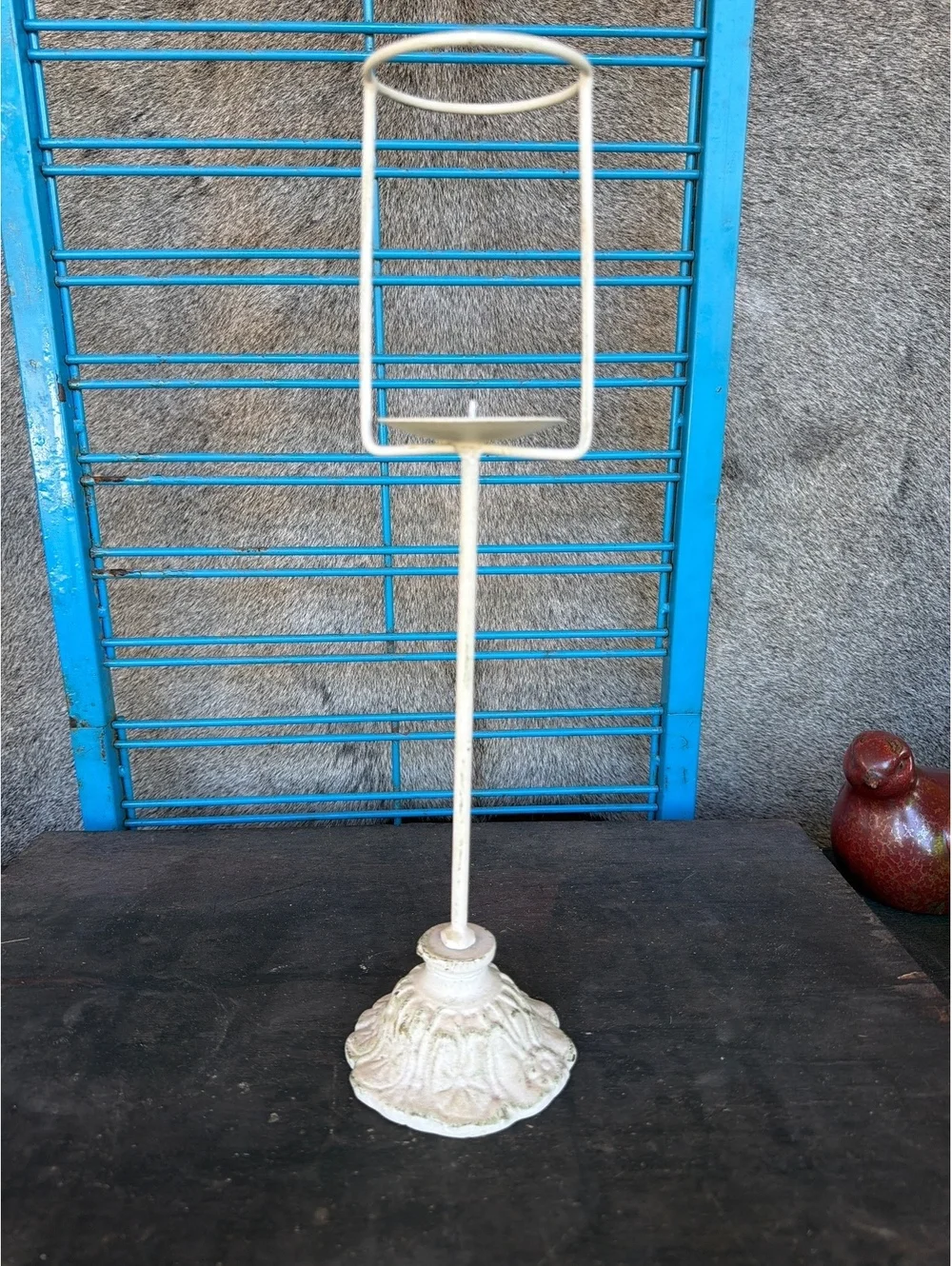 Vintage Ornate Cream Metal Candle Holder Candelabra